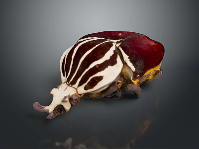 Unique Striped Beetle With Red White And Brown Pattern Isolated On Dark Background 3d model