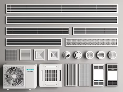 Different Styles Of Air Conditioner Vents With Grille Round Square And Modern Designs 3d model