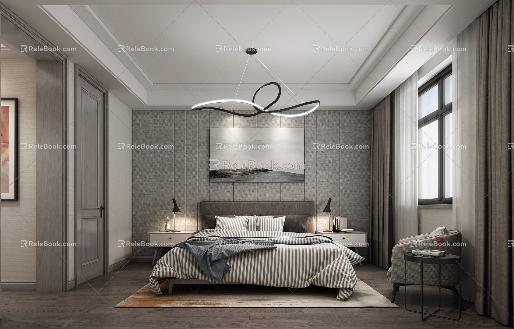 Bedroom Nordic Bedroom Chandelier Nordic Bed Bed 3d model