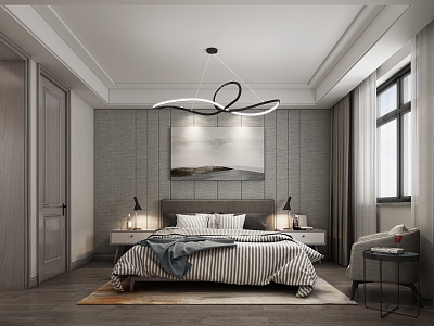 Bedroom Nordic Bedroom Chandelier Nordic Bed 3d model