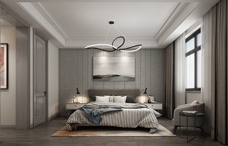 Bedroom Nordic Bedroom Chandelier Nordic Bed 3d model