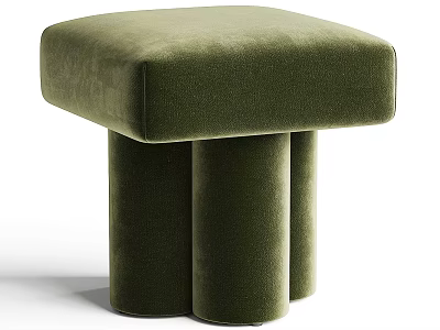 Dark Green Velvet Ottoman With Square Cushion And Cylindrical Legs Design 3d model