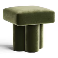 Dark Green Velvet Ottoman With Square Cushion And Cylindrical Legs Design