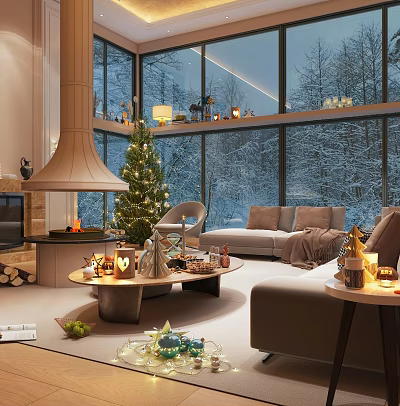 Cozy Modern Entertainment Room Interior Design With Comfortable Sofa TV And Decorations 3d model