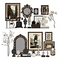 Elegant Decorative Ornament Combination With Ornate Mirrors Vintage Frames Antique Clocks And Ceramic Vases