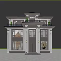 Classic Detached Villa Exterior Design With Blue Roof Carved Decorations Columns And Balcony