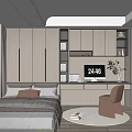 Modern Tatami Bedroom Interior With Cozy Bed Desk Chair And Storage Cabinets