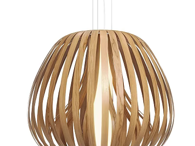 Modern Wooden Striped Spherical Chandelier With Natural Light Hanging Design 3d model