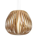 Modern Wooden Striped Spherical Chandelier With Natural Light Hanging Design