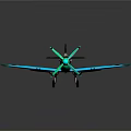 Vintage Propeller Plane With Black Body Blue Flame Patterns And Green Propeller