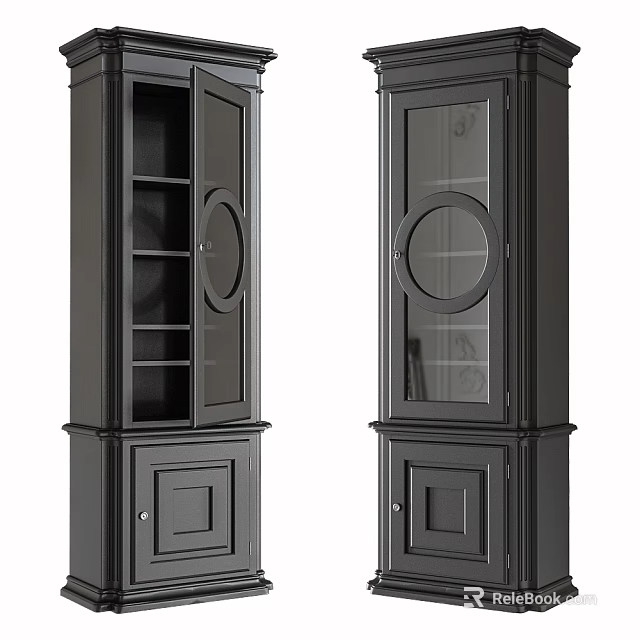 Modern Black Wine Cabinet With Glass Doors Circular Decorations And Storage Space 3d model 