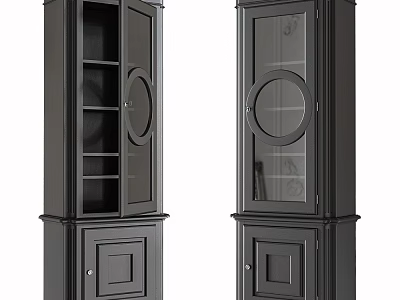 Modern Black Wine Cabinet With Glass Doors Circular Decorations And Storage Space 3d model
