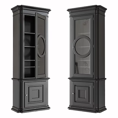 Modern Black Wine Cabinet With Glass Doors Circular Decorations And Storage Space 3d model