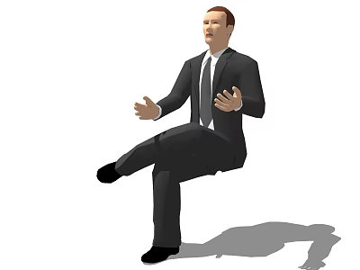 Man in Suit and Tie Sitting with Crossed Legs and Open Hands 3d model