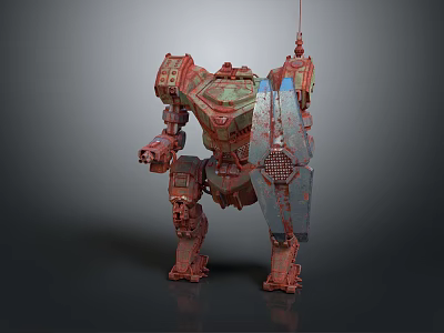 Intelligent Machine Red Mech Warrior With Mechanical Armor And Weapon Structure 3d model