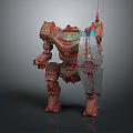 Intelligent Machine Red Mech Warrior With Mechanical Armor And Weapon Structure