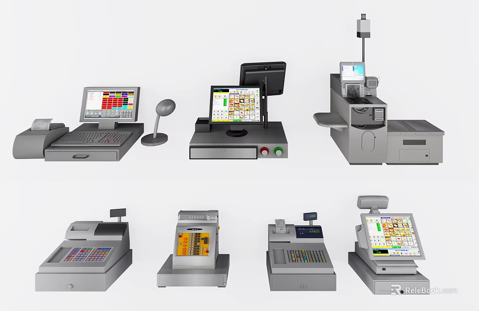 Modern Commercial Equipment Featuring Cash Registers and POS Systems for Retail Business 3d model 