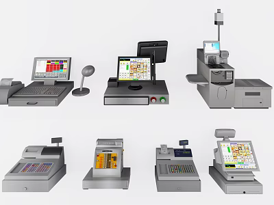 Modern Commercial Equipment Featuring Cash Registers and POS Systems for Retail Business 3d model