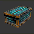 Futuristic Household Storage Box With Orange Blue Glowing Neon Accents And Caution Stripes