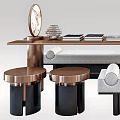 Modern Tea Table and Chairs Set with Wooden Top Metal Legs and Green Plant