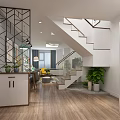 Modern Living Room Interior With Grey Sofa Yellow Chair TV Wooden Floor And Geometric Rug