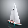 Classic Model Sailboat Featuring White Sails Red Hull Blue Stand And Black Logo