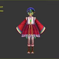 Young Child In Red Traditional Costume With Colorful Trimmed Sleeves Hat And Green Pendant