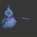 Unique Gourd Shaped Weapon Featuring Blue Green Spherical Design And Long Handle