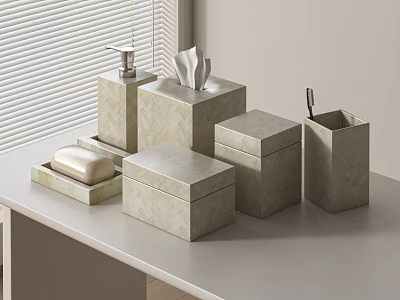 Modern Minimalist Marble Bathroom Accessories with Soap Dish Tissue Box and Storage Boxes on Countertop 3d model