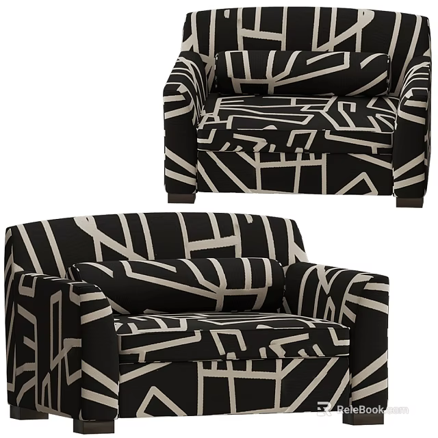 Stylish Modern Accent Chair With Black And White Geometric Pattern Design 3d model