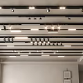 Modern Interior Ceiling With Linear Arranged Downlights And Spotlights For Bright Lighting