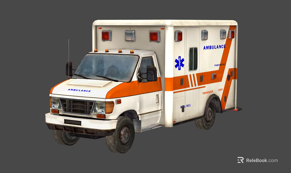 White and Orange Functional Ambulance Vehicle with Blue Medical Star and Emergency Equipment 3d model 