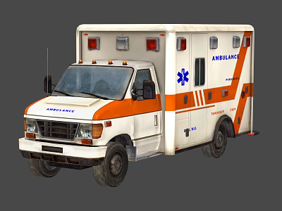 White and Orange Functional Ambulance Vehicle with Blue Medical Star and Emergency Equipment 3d model