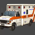 White and Orange Functional Ambulance Vehicle with Blue Medical Star and Emergency Equipment