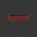 Red Public Bench With Modern Metal Frame And Smooth Wooden Slat Seat