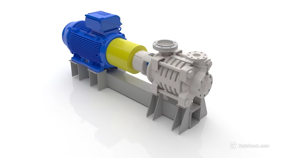High Performance Industrial Pump with Blue Motor Yellow Coupling and Silver Pump Body 3d model 