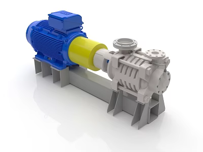 High Performance Industrial Pump with Blue Motor Yellow Coupling and Silver Pump Body 3d model