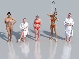 Bathing people many men women swimsuit figures 3d model