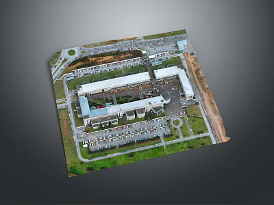 Cartoon Scene Aerial View of Building Complex with Parking Lots Green Areas and Roads 3d model