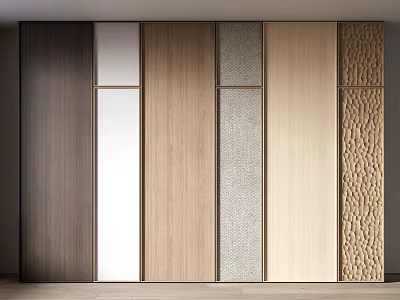 Modern Minimalist Interior Wall Featuring Different Material Panels Wood Grain Matte Stone Texture and Textured 3d model