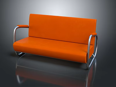 Orange Upholstered Modern Sofa With Silver Metal Armrests And Durable Frame For Living Room Seating 3d model