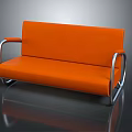 Orange Upholstered Modern Sofa With Silver Metal Armrests And Durable Frame For Living Room Seating