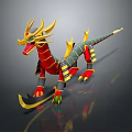 Red Gold Green Mythical 3D Dragon Figure With Sharp Claws Curved Horns And Long Tail