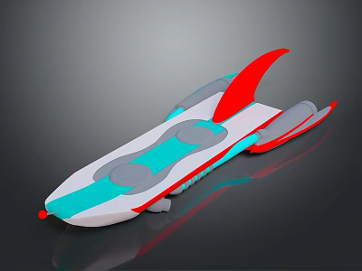 Modern Streamlined Water Craft Featuring White Blue Red Gray Accents and Tail Fin Design 3d model