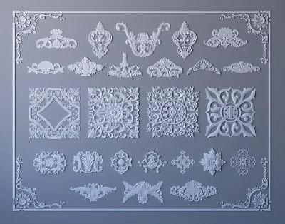 Collection of Various Ornate Carved Decorative Patterns With Floral And Geometric Designs 3d model