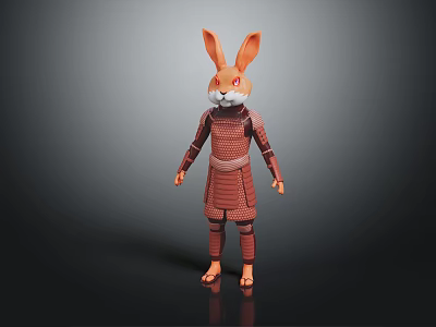 Rabbit Character Wearing Red Armor Standing On Black Background 3d model