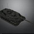 Military Tank With Tracks Turret Cannon And Antennas In Green Camouflage