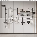 Modern Shower Head Collection Featuring Different Styles Black Finish And Wall Mounted Designs 3d model