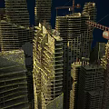 Futuristic Skyscraper Construction Site With Unique Geometric Structures And Tower Cranes 3d model