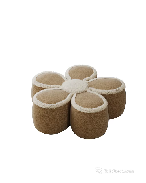 Flower Shaped Brown Sofa Stools With White Fluffy Edges For Home Decor 3d model